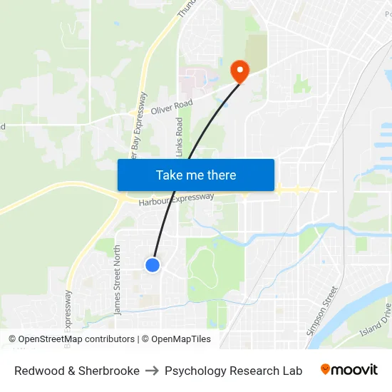 Redwood & Sherbrooke to Psychology Research Lab map