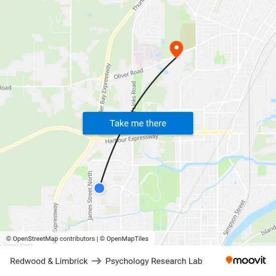 Redwood & Limbrick to Psychology Research Lab map
