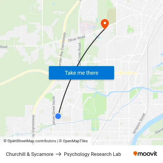 Churchill & Sycamore to Psychology Research Lab map