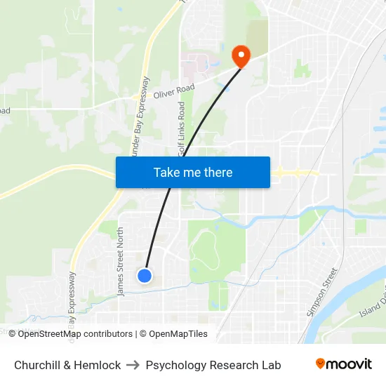 Churchill & Hemlock to Psychology Research Lab map