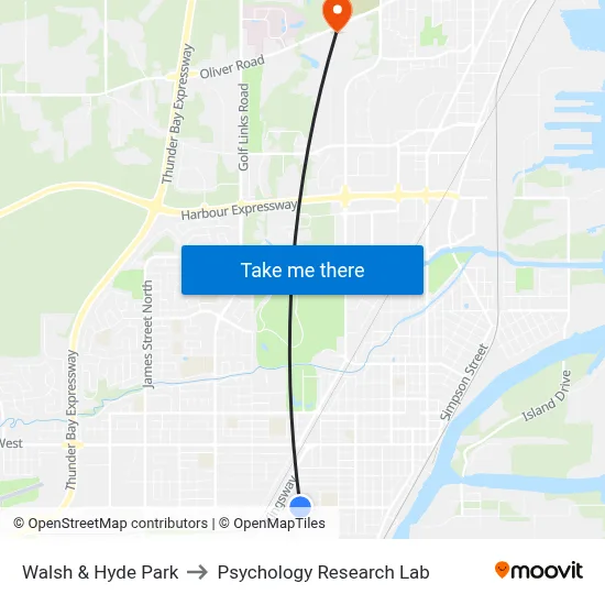 Walsh & Hyde Park to Psychology Research Lab map