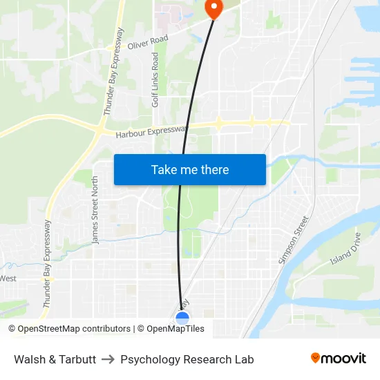 Walsh & Tarbutt to Psychology Research Lab map