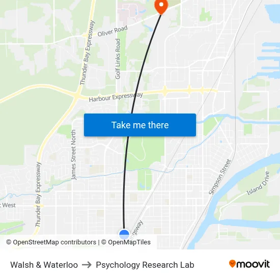 Walsh & Waterloo to Psychology Research Lab map