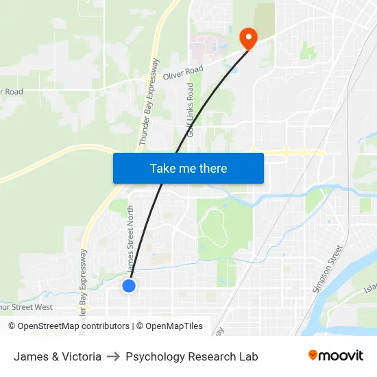 James & Victoria to Psychology Research Lab map