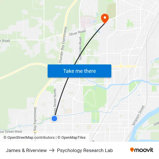 James & Riverview to Psychology Research Lab map