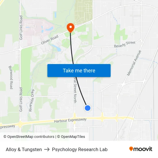 Alloy & Tungsten to Psychology Research Lab map