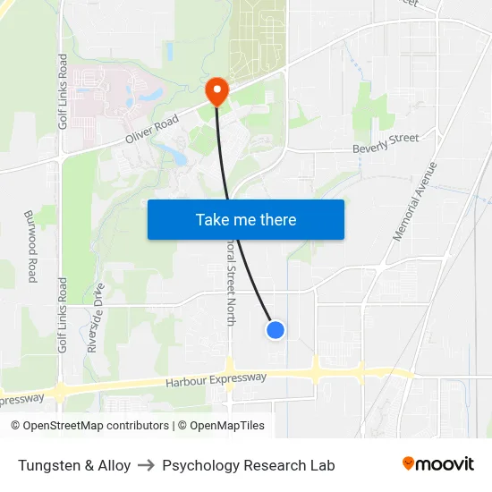 Tungsten & Alloy to Psychology Research Lab map