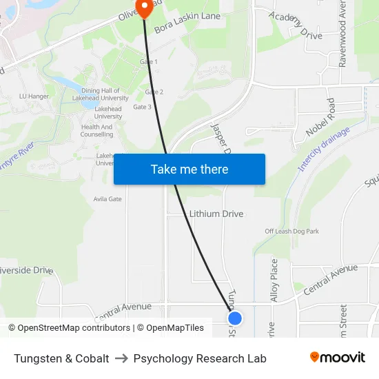Tungsten & Cobalt to Psychology Research Lab map