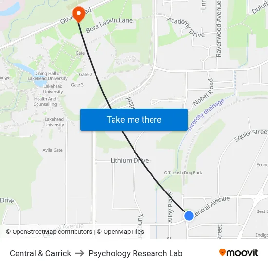 Central & Carrick to Psychology Research Lab map