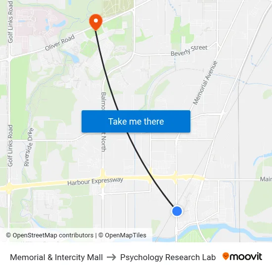 Memorial & Intercity Mall to Psychology Research Lab map