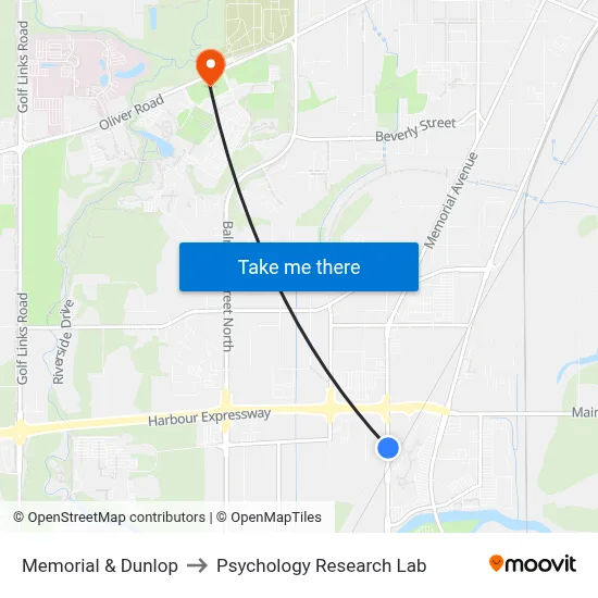 Memorial & Dunlop to Psychology Research Lab map