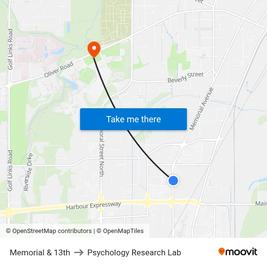 Memorial & 13th to Psychology Research Lab map