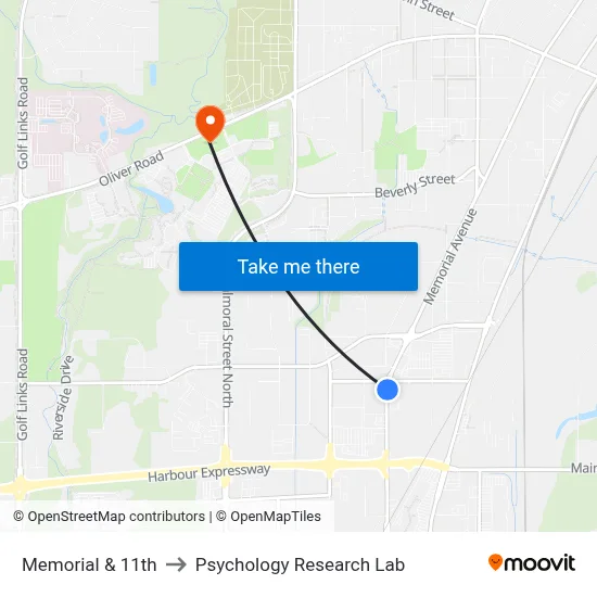 Memorial & 11th to Psychology Research Lab map