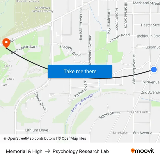 Memorial & High to Psychology Research Lab map