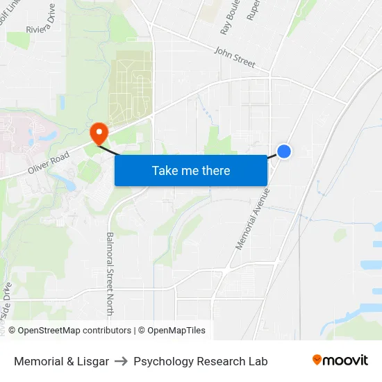 Memorial & Lisgar to Psychology Research Lab map