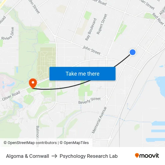 Algoma & Cornwall to Psychology Research Lab map