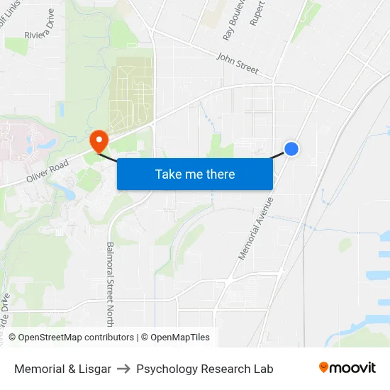 Memorial & Lisgar to Psychology Research Lab map
