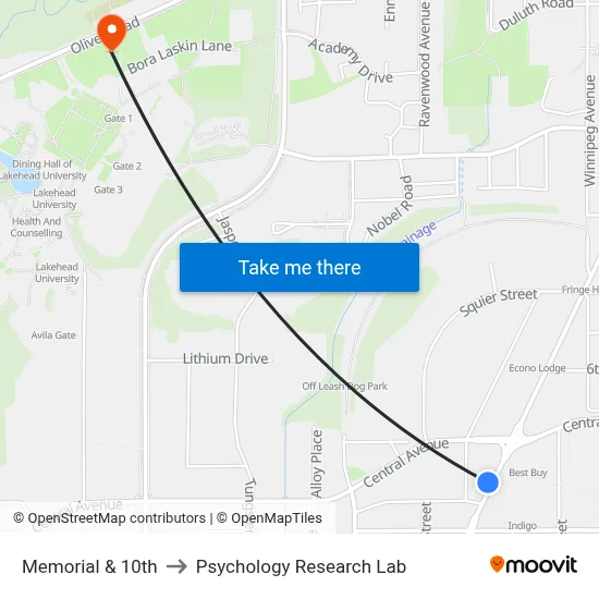 Memorial & 10th to Psychology Research Lab map