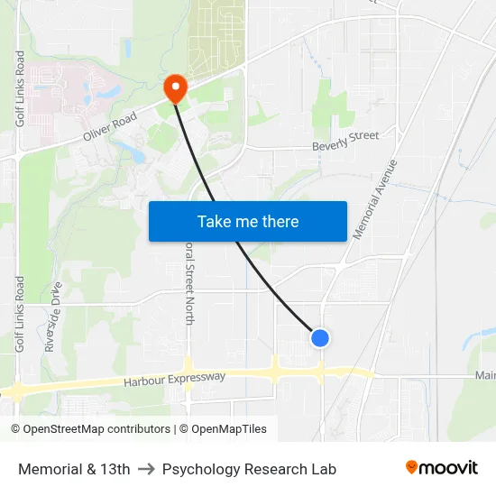 Memorial & 13th to Psychology Research Lab map