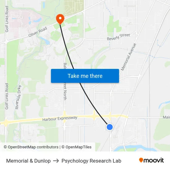 Memorial & Dunlop to Psychology Research Lab map