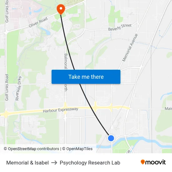 Memorial & Isabel to Psychology Research Lab map