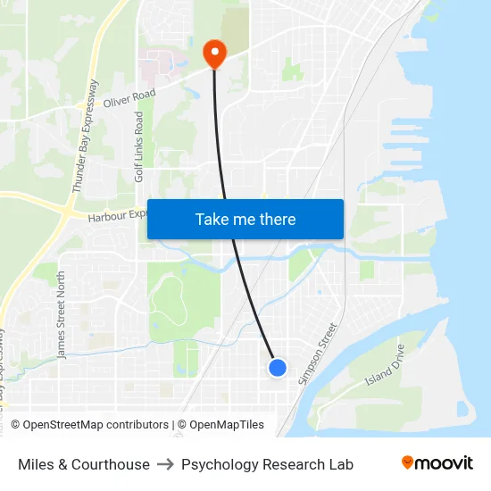Miles & Courthouse to Psychology Research Lab map
