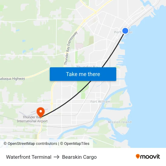 Waterfront Terminal to Bearskin Cargo map