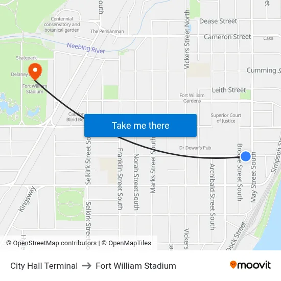 City Hall Terminal to Fort William Stadium map