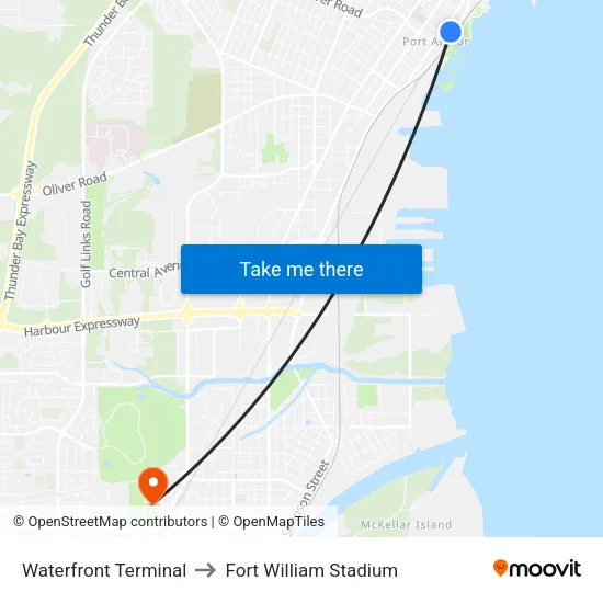 Waterfront Terminal to Fort William Stadium map