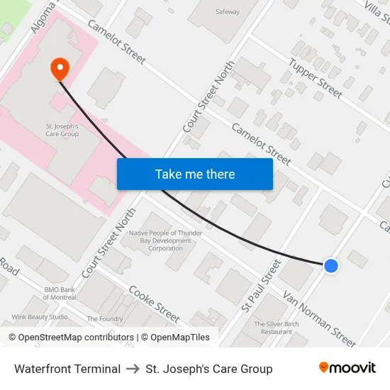 Waterfront Terminal to St. Joseph's Care Group map