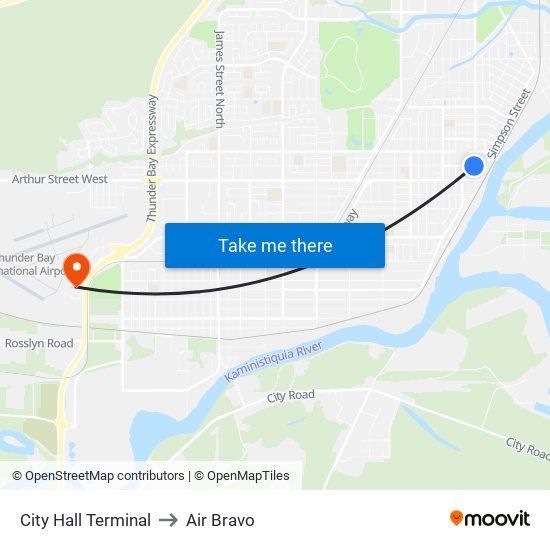 City Hall Terminal to Air Bravo map