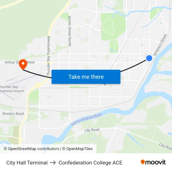 City Hall Terminal to Confederation College ACE map
