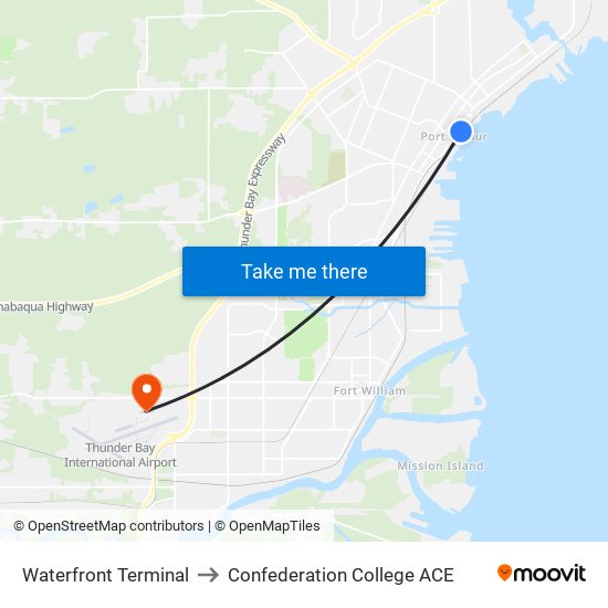 Waterfront Terminal to Confederation College ACE map