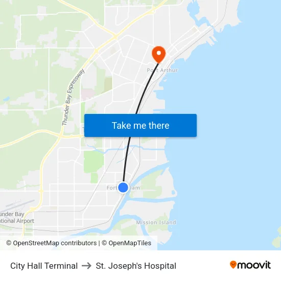 City Hall Terminal to St. Joseph's Hospital map