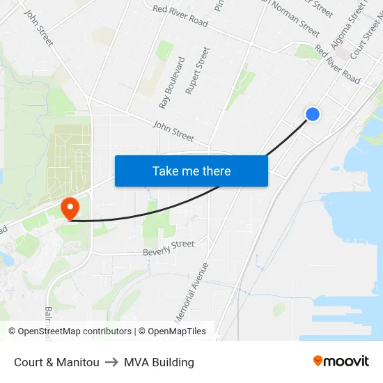 Court & Manitou to MVA Building map