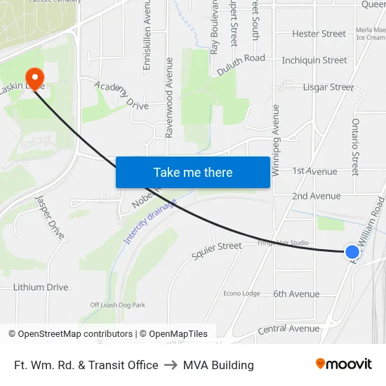 Ft. Wm. Rd. & Transit Office to MVA Building map
