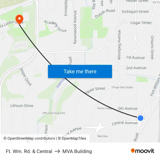 Ft. Wm. Rd. & Central to MVA Building map