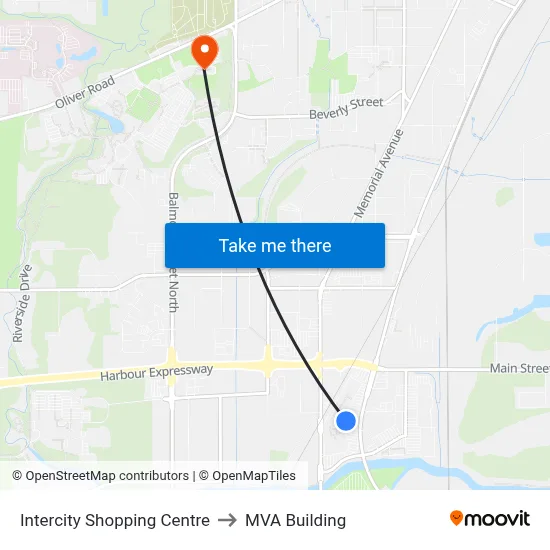 Intercity Shopping Centre to MVA Building map