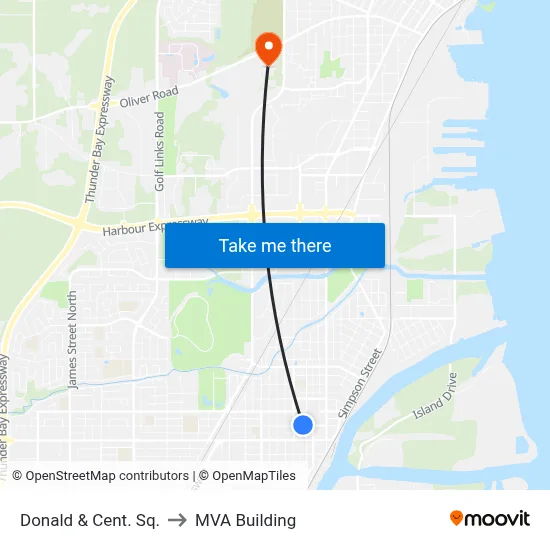 Donald & Cent. Sq. to MVA Building map