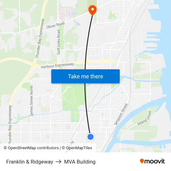 Franklin & Ridgeway to MVA Building map