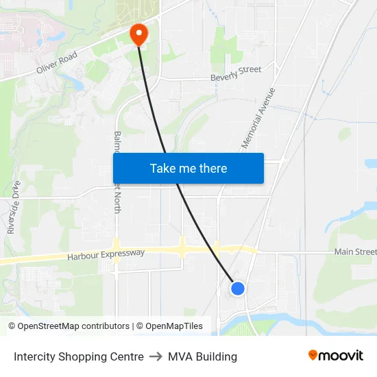 Intercity Shopping Centre to MVA Building map