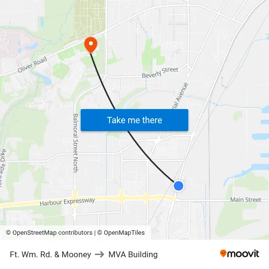 Ft. Wm. Rd. & Mooney to MVA Building map