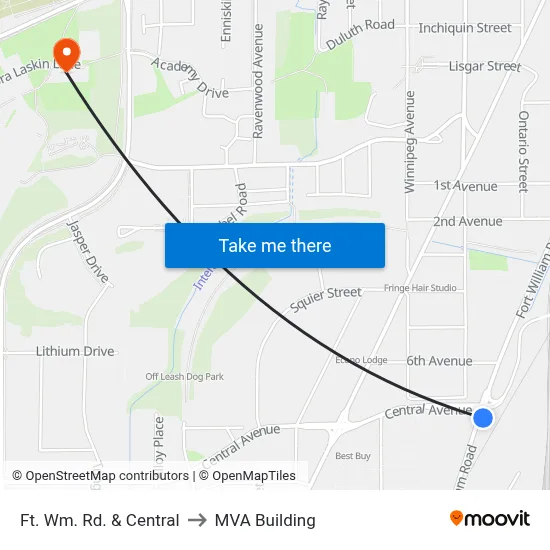 Ft. Wm. Rd. & Central to MVA Building map