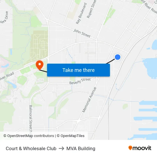 Court & Wholesale Club to MVA Building map