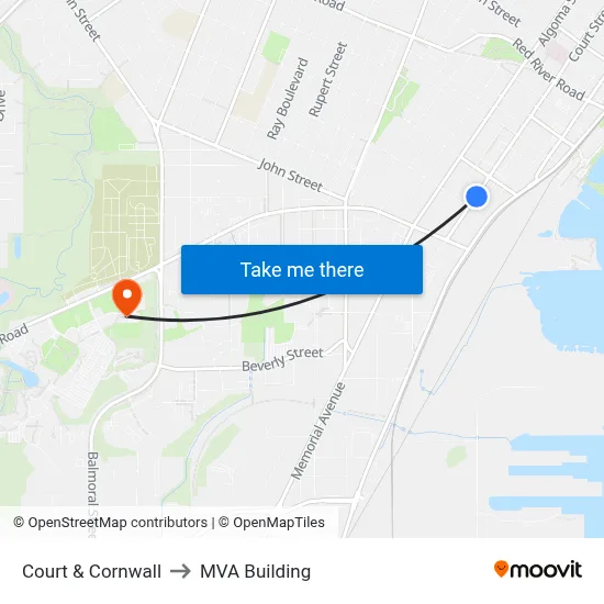 Court & Cornwall to MVA Building map