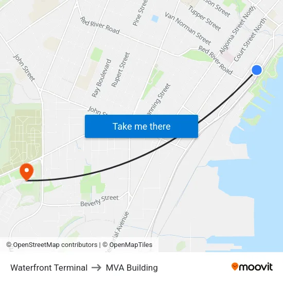 Waterfront Terminal to MVA Building map