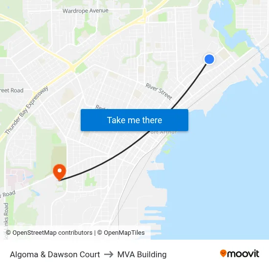 Algoma & Dawson Court to MVA Building map