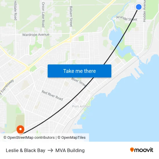 Leslie & Black Bay to MVA Building map