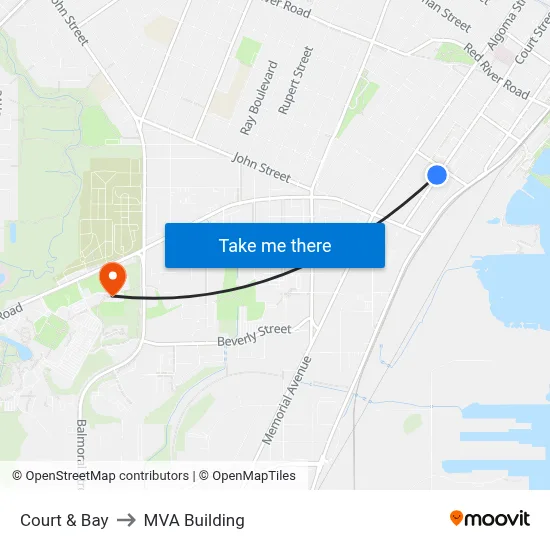 Court & Bay to MVA Building map