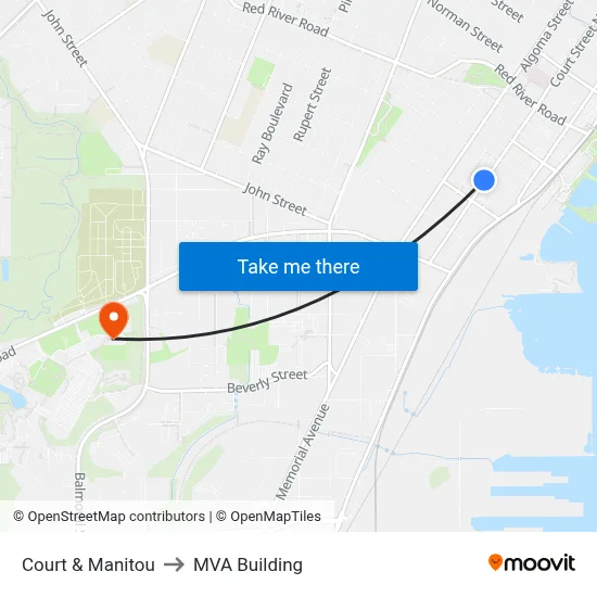 Court & Manitou to MVA Building map